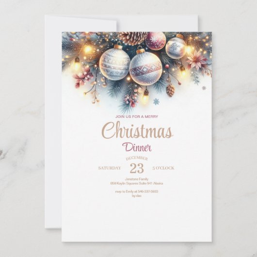 Waterverf Kerstdiner Uitnodiging (Voorkant)