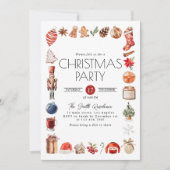Waterverf Kerstelementen Dinner Party Kaart (Voorkant)