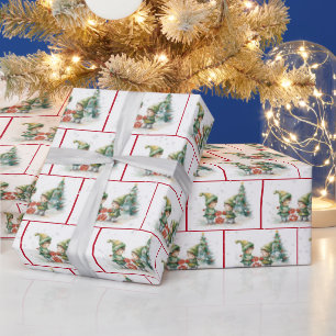 Waterverf Kerstelfen In Sneeuwvlokken Cadeaupapier