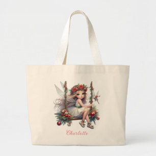 Waterverf Kerstfee Aangepaste naam Grote Tote Bag