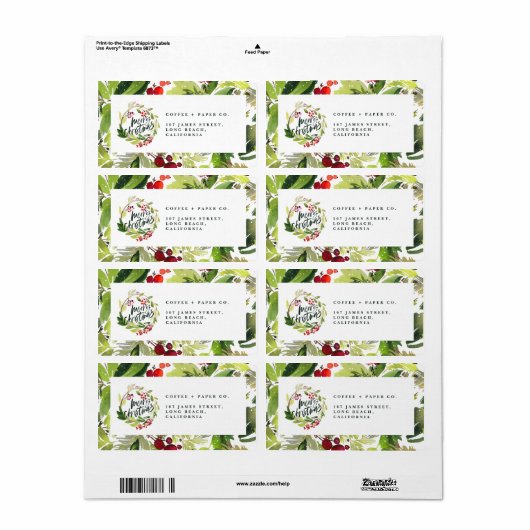 Waterverf kerstfeest etiket (Full Sheet)