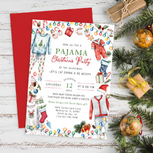 Waterverf Kerstfeest Pajama Uitnodiging