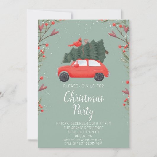 Waterverf kerstfeest uitnodiging (Voorkant)