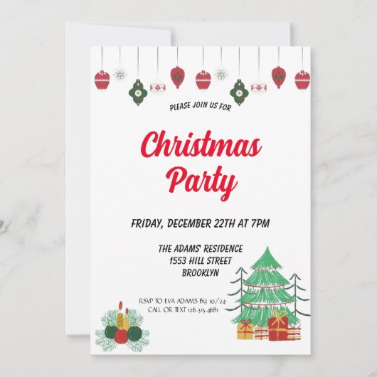 Waterverf kerstfeest uitnodiging (Voorkant)