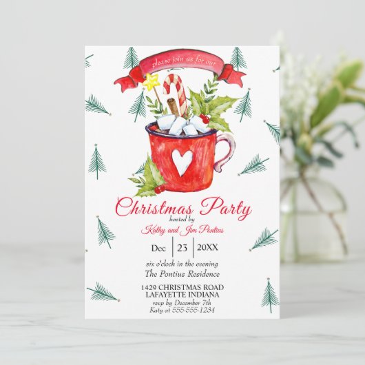 Waterverf kerstfeest uitnodiging (Staand voorkant)