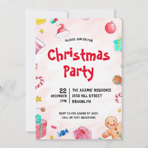 Waterverf kerstfeest uitnodiging