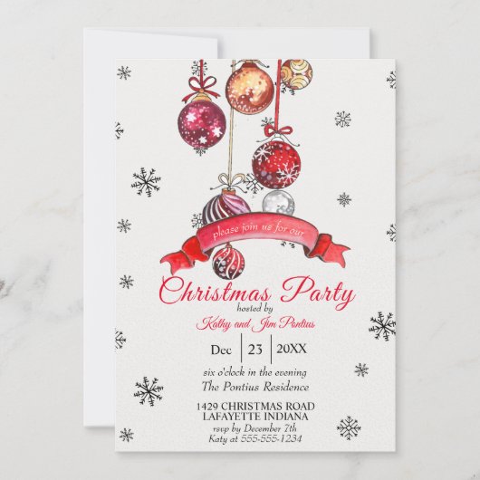 Waterverf kerstfeest uitnodiging (Voorkant)