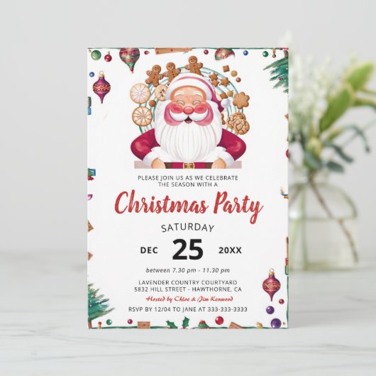 Waterverf Kerstfeest Uitnodiging Kaart (Staand voorkant)