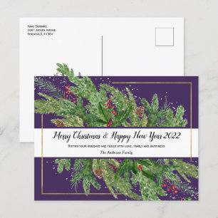 Waterverf kerstfeestdag en nieuwjaar 2022 Po Briefkaart