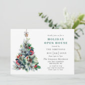 Waterverf kerstfeestdag in Pine Tree Open House Kaart (Staand voorkant)