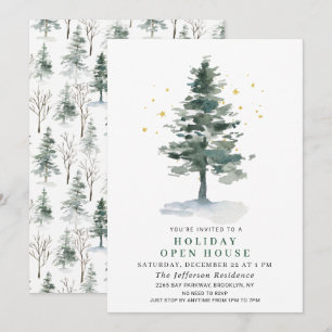 Waterverf kerstfeestdag in Pine Tree Open House Kaart