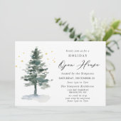 Waterverf kerstfeestdag in Pine Tree Open House Kaart (Staand voorkant)