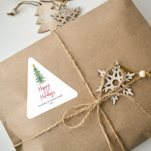 Waterverf kerstfeestdag met bomen driehoek sticker