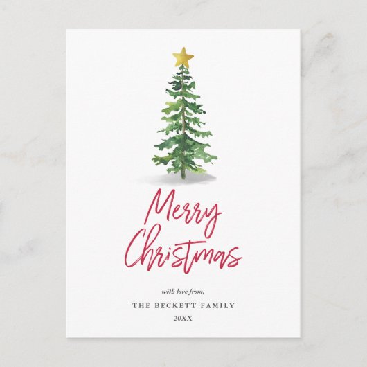 Waterverf kerstfeestdag met bomen feestdagenkaart (Voorkant)