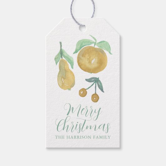 Waterverf kerstfruit cadeaulabel (Voorkant)
