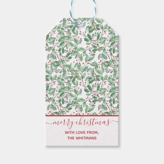 Waterverf kerstgroen cadeaulabel (Voorkant)