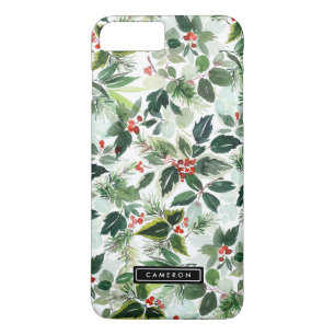 Waterverf kerstgroen en Holly Pattern iPhone 8 Plus / 7 Plus Hoesje