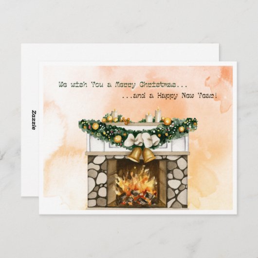 Waterverf kersthaard feestdagenkaart (Voorkant / Achterkant)