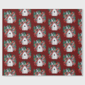 Waterverf kerstjaarhuis cadeaupapier (Vlak)