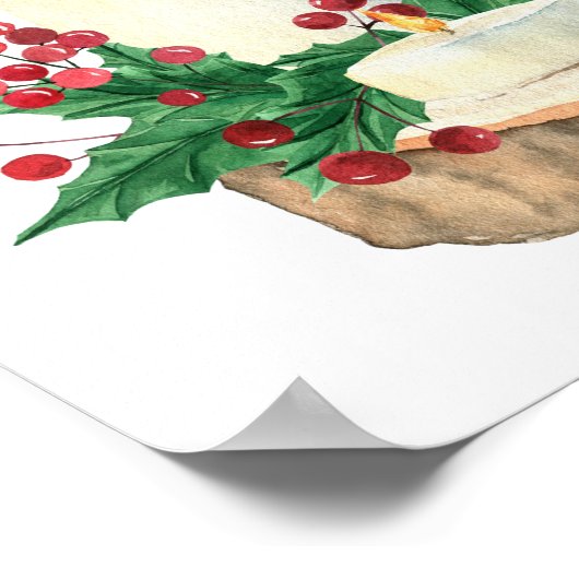 Waterverf kerstkaarsen Berries Leaves Poster (Hoek)