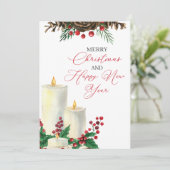 Waterverf kerstkaarsen Berries Pine Cones Feestdagenkaart (Staand voorkant)