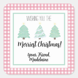 Waterverf kerstkaartje voor leraar kerstcadeau vierkante sticker