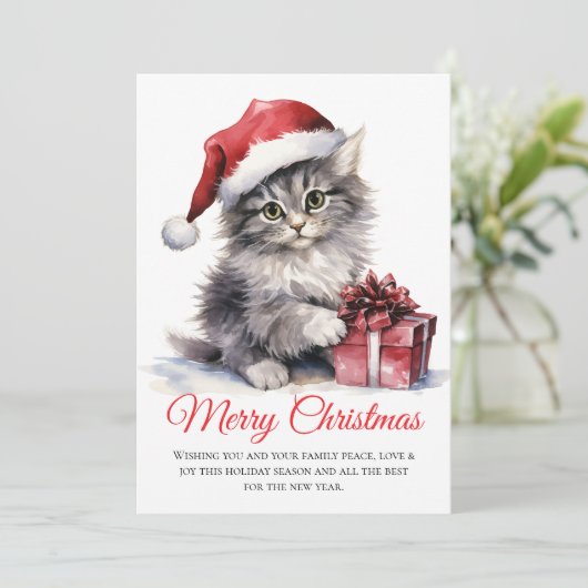 Waterverf Kerstkat - Niet Foto Vakantie Kaart (Staand voorkant)