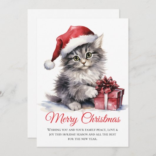 Waterverf Kerstkat - Niet Foto Vakantie Kaart (Voorkant / Achterkant)