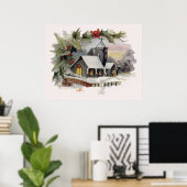 Waterverf kerstkerkscène poster (Thuiskantoor)