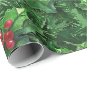 Waterverf Kerstkerst Holly Berries Cadeaupapier (Rol Hoek)