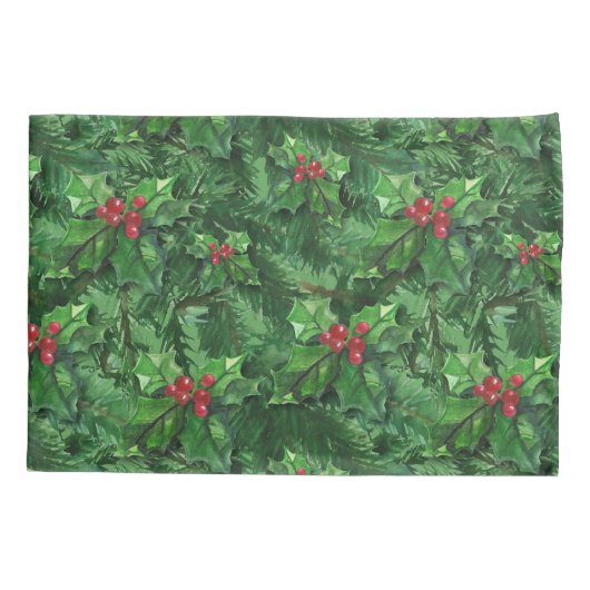 Waterverf Kerstkerst Holly Berries Kussensloop