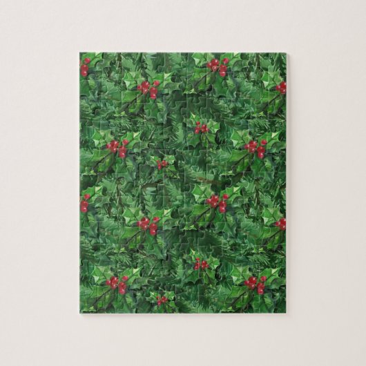 Waterverf Kerstkerst Holly Berries Legpuzzel (Verticaal)