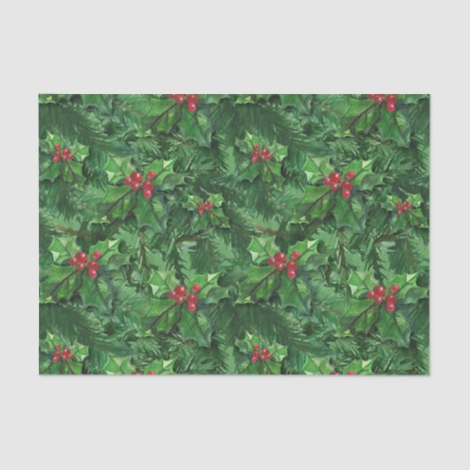 Waterverf Kerstkerst Holly Berries Tissuepapier (Voorkant)