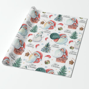 Waterverf kerstkerstmis cadeaupapier