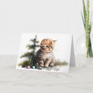 Waterverf kerstkitten kaart
