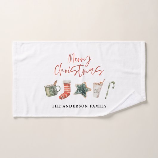 Waterverf kerstkoekje drink snoepriet handdoek (Handdoek)