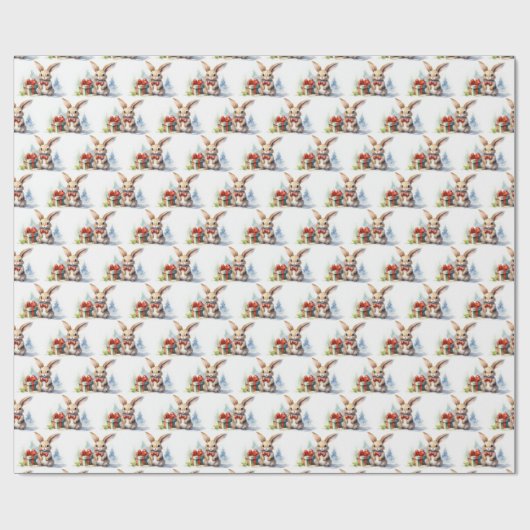 Waterverf kerstkonijn met cadeaus cadeaupapier (Vlak)