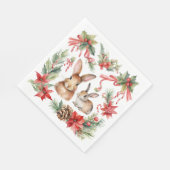 Waterverf Kerstkonijnen Rood Goud Bloem Servet (Hoek)