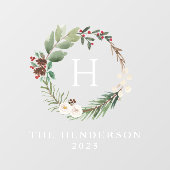 Waterverf Kerstkrans Familie Monogram Raamsticker (Vel)