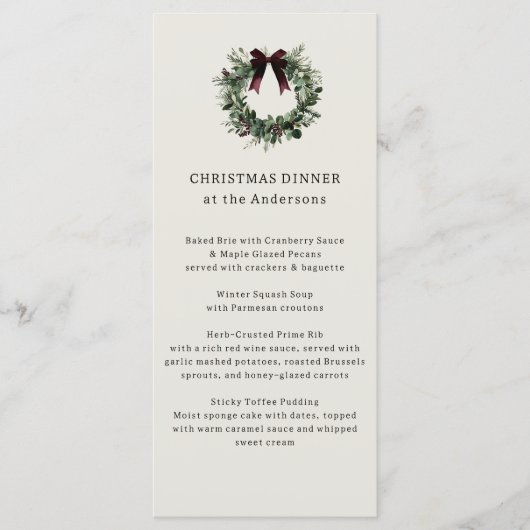 Waterverf kerstkrans feestelijk diner menu