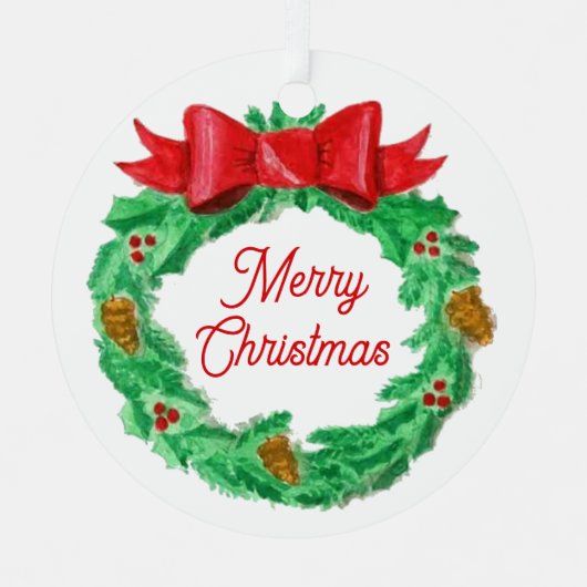 Waterverf Kerstkrans gepersonaliseerd Metalen Ornament (Voorkant)