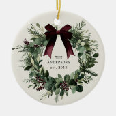 Waterverf Kerstkrans gepersonaliseerde naam Keramisch Ornament (Voorkant)