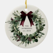 Waterverf Kerstkrans gepersonaliseerde naam Keramisch Ornament (Achterkant)