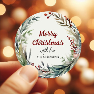 Waterverf Kerstkrans met liefde van Ronde Sticker