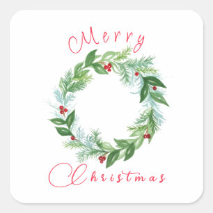 Waterverf kerstkrans vierkante sticker