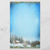 Waterverf kerstlandschap boscabine briefpapier (Voorkant)