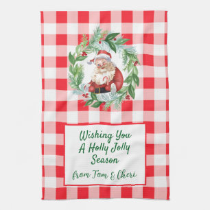 Waterverf Kerstman Rood Geruit Jolly Kerstmis Theedoek
