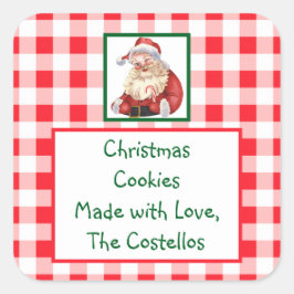 Waterverf Kerstman Rood Geruit KOEKJES Vierkante Sticker