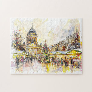 Waterverf Kerstmarkt Berlijn Gendarmenmarkt Legpuzzel