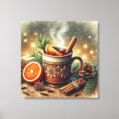 Waterverf Kerstmarkt Mulled Wine Canvas Afdruk (Voorkant)